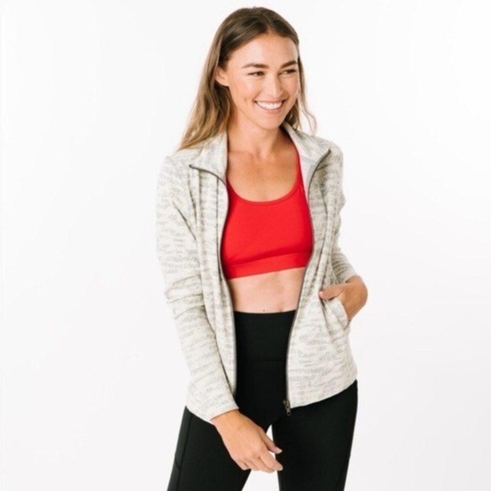 ZYIA Active Women’s Knit Jacket in Cream & Heathered Grey - XXL